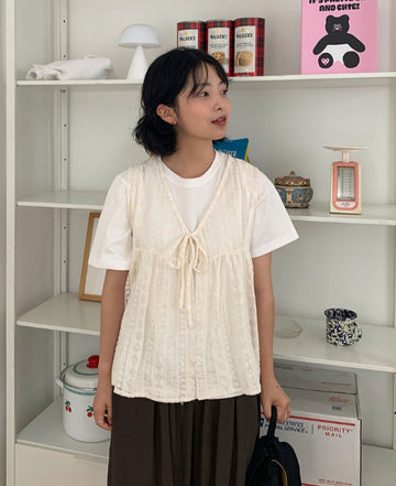 Folding Embroidery Punching Ribbon Nashi Blouse
